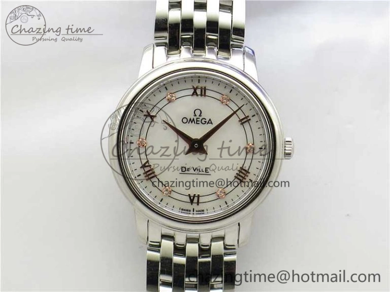 De Ville Prestige Quartz 27.4 mm SS ZF 1:1 Best Edition White Dial RG Markers on SS Bracelet Jap Quartz