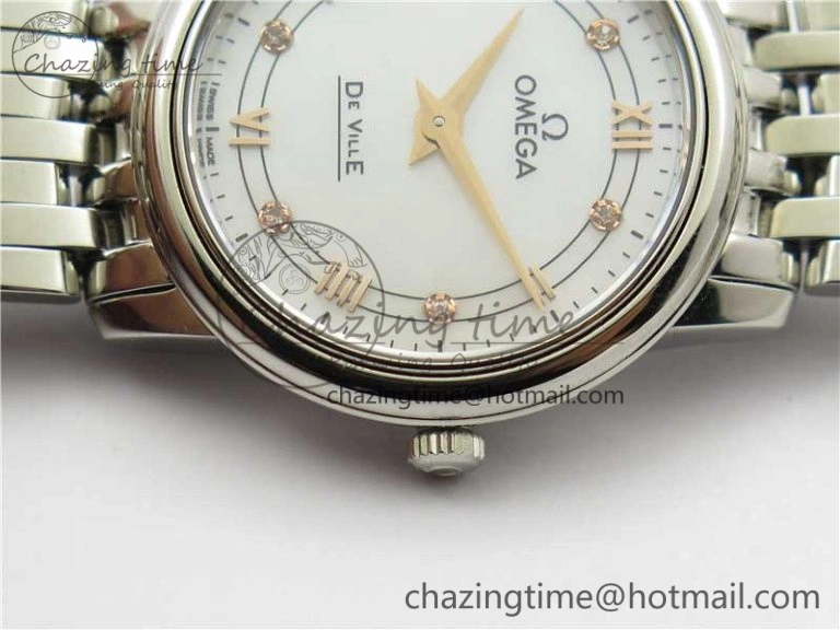 De Ville Prestige Quartz 27.4 mm SS ZF 1:1 Best Edition White Dial RG Markers on SS Bracelet Jap Quartz