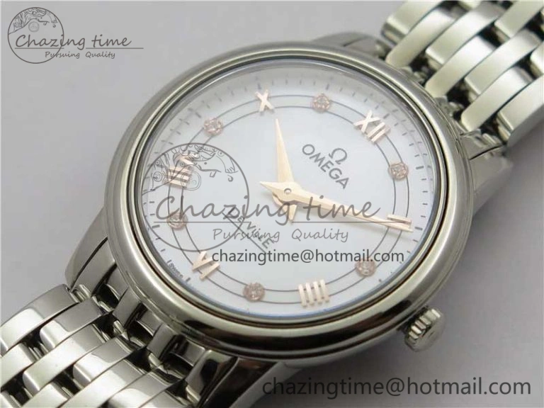 De Ville Prestige Quartz 27.4 mm SS ZF 1:1 Best Edition White Dial RG Markers on SS Bracelet Jap Quartz