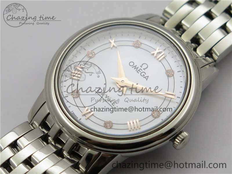 De Ville Prestige Quartz 27.4 mm SS ZF 1:1 Best Edition White Dial RG Markers on SS Bracelet Jap Quartz