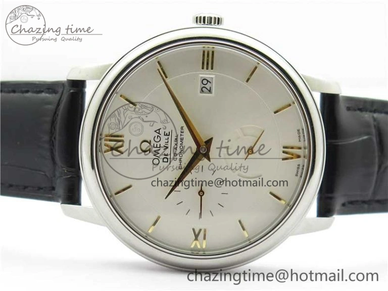 De Ville Prestige Real PR SS ZF 1:1  Best Edition White Dial YG Markers Black Leather Strap MIYOTA 9015