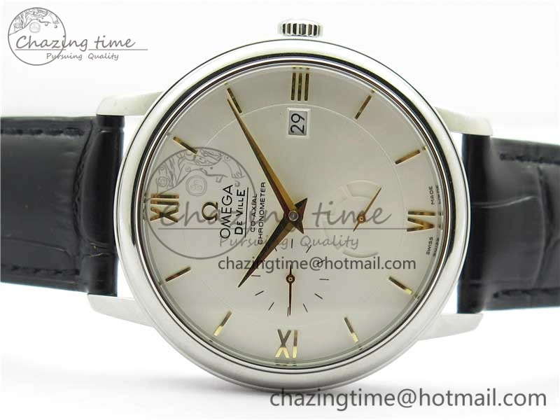 De Ville Prestige Real PR SS ZF 1:1  Best Edition White Dial YG Markers Black Leather Strap MIYOTA 9015