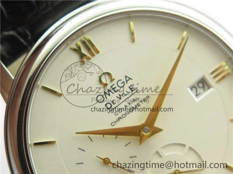De Ville Prestige Real PR SS ZF 1:1  Best Edition White Dial YG Markers Black Leather Strap MIYOTA 9015