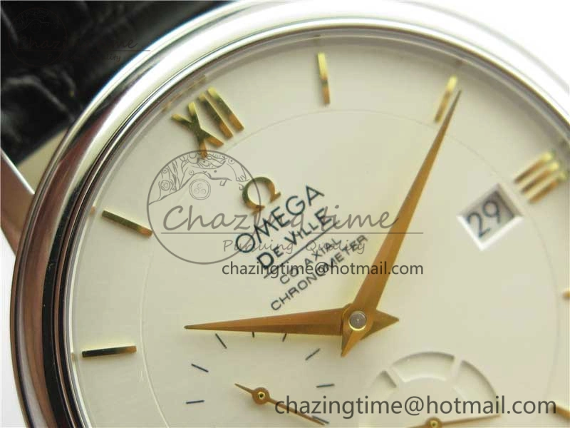 De Ville Prestige Real PR SS ZF 1:1  Best Edition White Dial YG Markers Black Leather Strap MIYOTA 9015