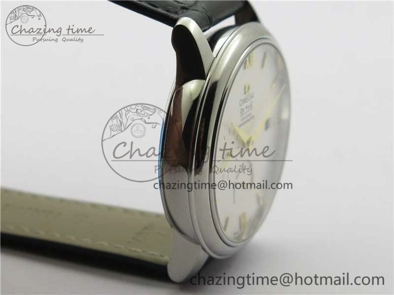 De Ville Prestige Real PR SS ZF 1:1  Best Edition White Dial YG Markers Black Leather Strap MIYOTA 9015