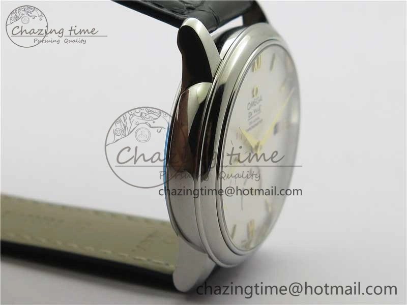De Ville Prestige Real PR SS ZF 1:1  Best Edition White Dial YG Markers Black Leather Strap MIYOTA 9015