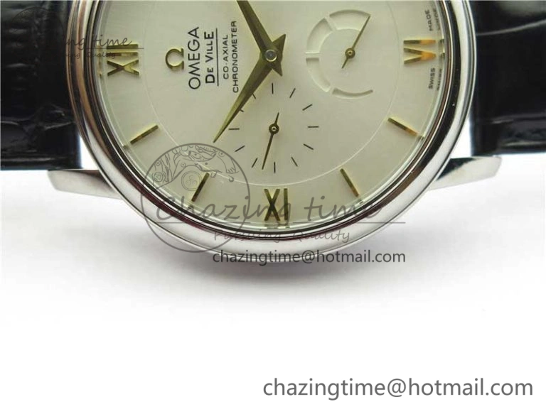 De Ville Prestige Real PR SS ZF 1:1  Best Edition White Dial YG Markers Black Leather Strap MIYOTA 9015