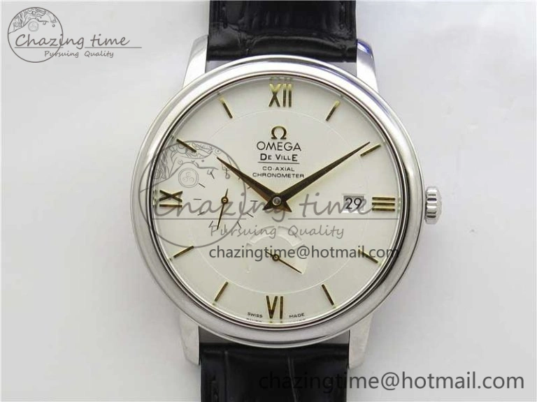 De Ville Prestige Real PR SS ZF 1:1  Best Edition White Dial YG Markers Black Leather Strap MIYOTA 9015
