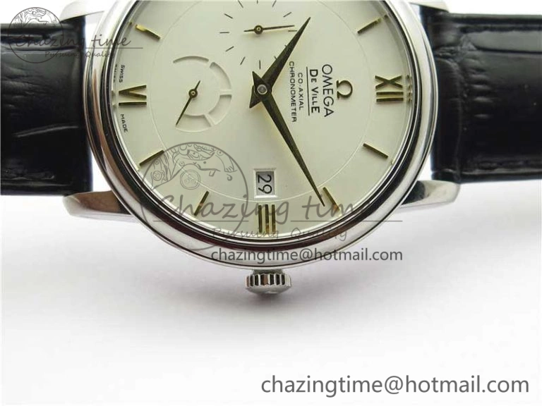 De Ville Prestige Real PR SS ZF 1:1  Best Edition White Dial YG Markers Black Leather Strap MIYOTA 9015