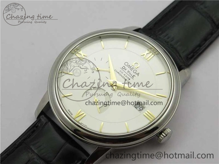 De Ville Prestige Real PR SS ZF 1:1  Best Edition White Dial YG Markers Black Leather Strap MIYOTA 9015