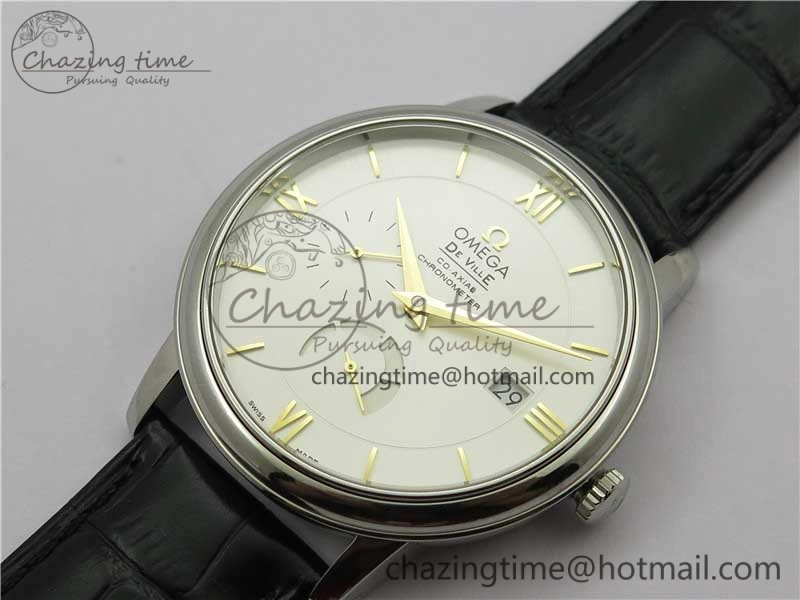 De Ville Prestige Real PR SS ZF 1:1  Best Edition White Dial YG Markers Black Leather Strap MIYOTA 9015