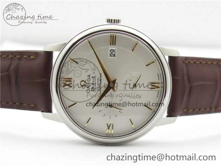De Ville Prestige Real PR SS ZF 1:1  Best Edition White Dial YG Markers Brown Leather Strap MIYOTA 9015