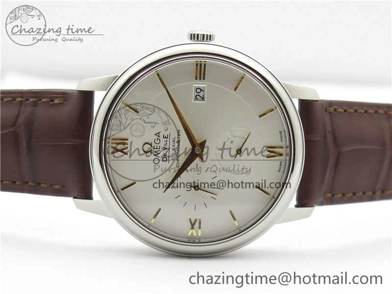 De Ville Prestige Real PR SS ZF 1:1  Best Edition White Dial YG Markers Brown Leather Strap MIYOTA 9015