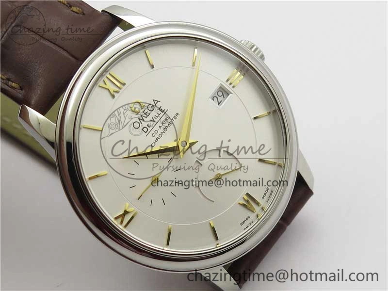 De Ville Prestige Real PR SS ZF 1:1  Best Edition White Dial YG Markers Brown Leather Strap MIYOTA 9015