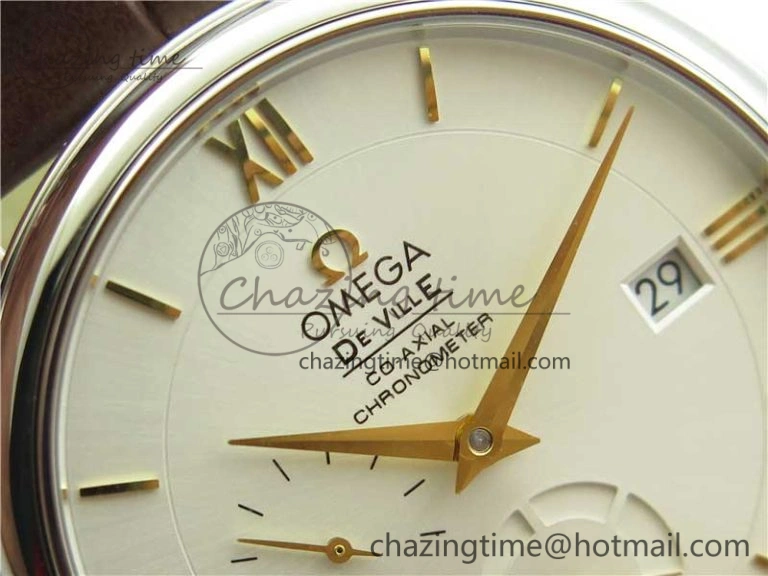 De Ville Prestige Real PR SS ZF 1:1  Best Edition White Dial YG Markers Brown Leather Strap MIYOTA 9015