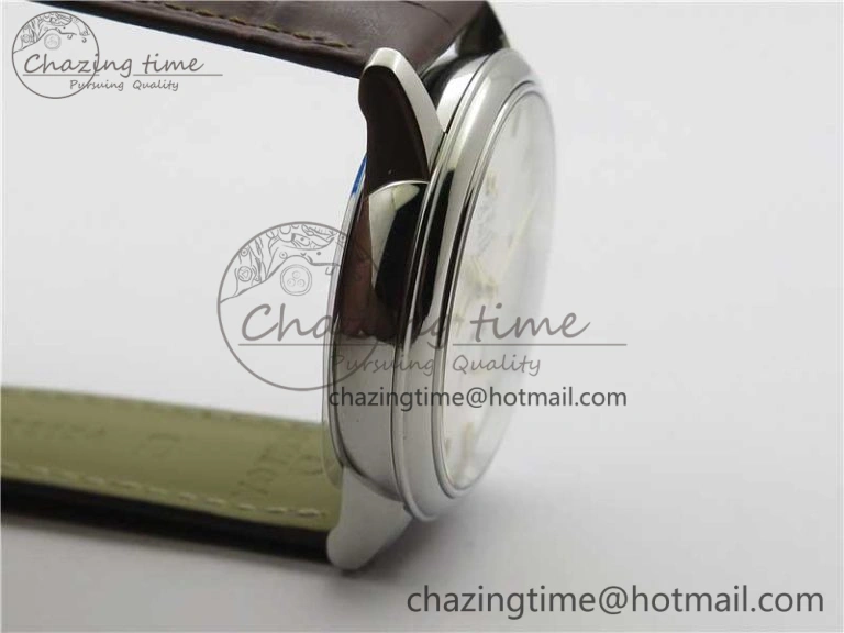 De Ville Prestige Real PR SS ZF 1:1  Best Edition White Dial YG Markers Brown Leather Strap MIYOTA 9015