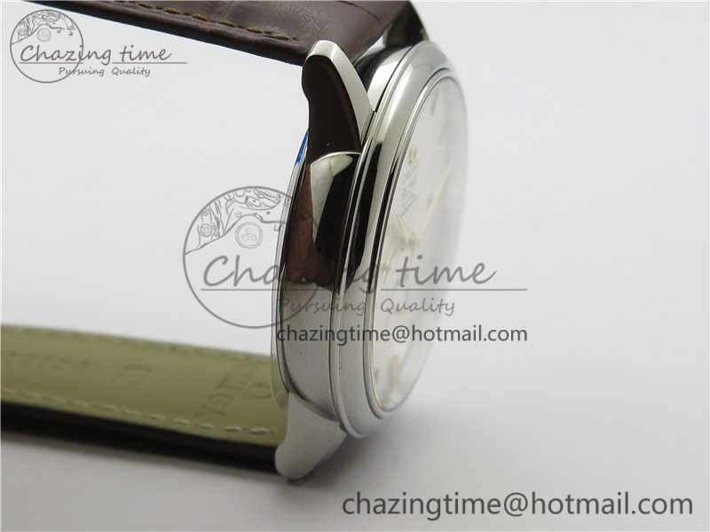 De Ville Prestige Real PR SS ZF 1:1  Best Edition White Dial YG Markers Brown Leather Strap MIYOTA 9015