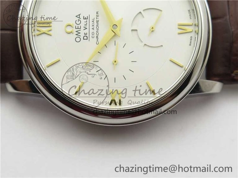 De Ville Prestige Real PR SS ZF 1:1  Best Edition White Dial YG Markers Brown Leather Strap MIYOTA 9015