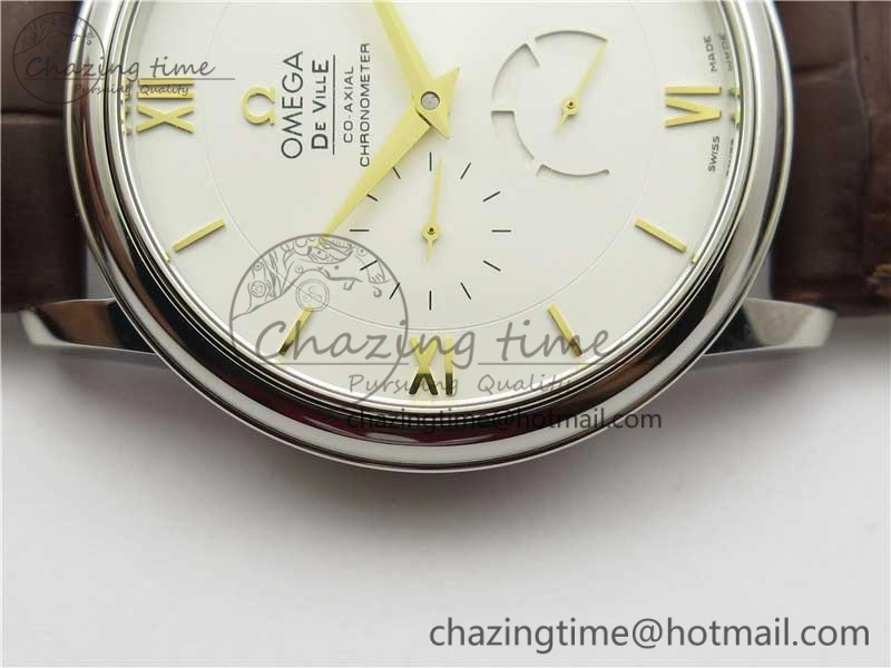 De Ville Prestige Real PR SS ZF 1:1  Best Edition White Dial YG Markers Brown Leather Strap MIYOTA 9015