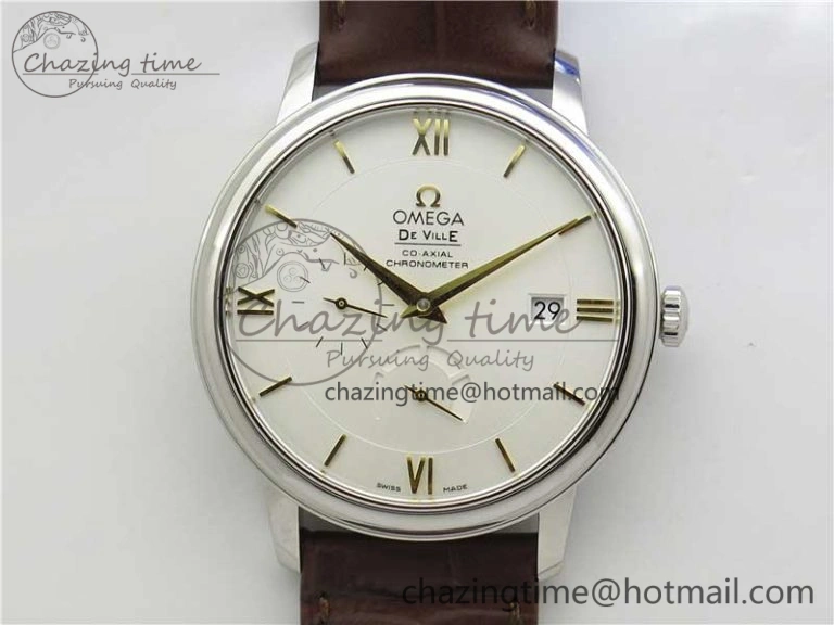De Ville Prestige Real PR SS ZF 1:1  Best Edition White Dial YG Markers Brown Leather Strap MIYOTA 9015