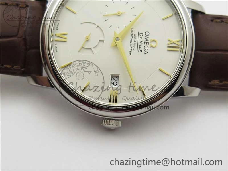 De Ville Prestige Real PR SS ZF 1:1  Best Edition White Dial YG Markers Brown Leather Strap MIYOTA 9015