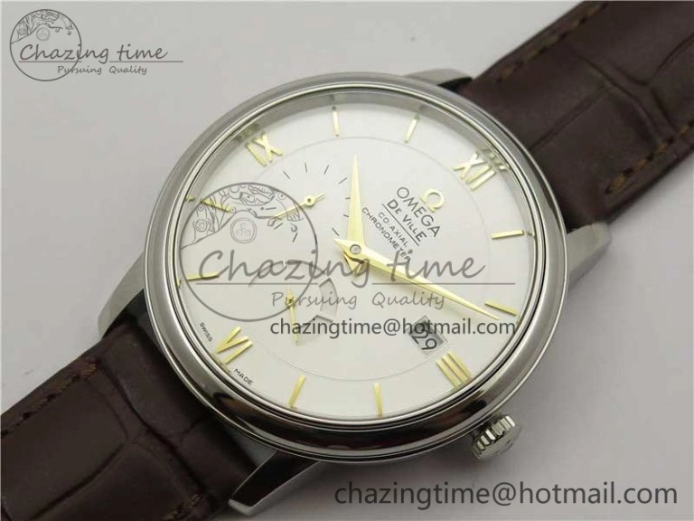 De Ville Prestige Real PR SS ZF 1:1  Best Edition White Dial YG Markers Brown Leather Strap MIYOTA 9015