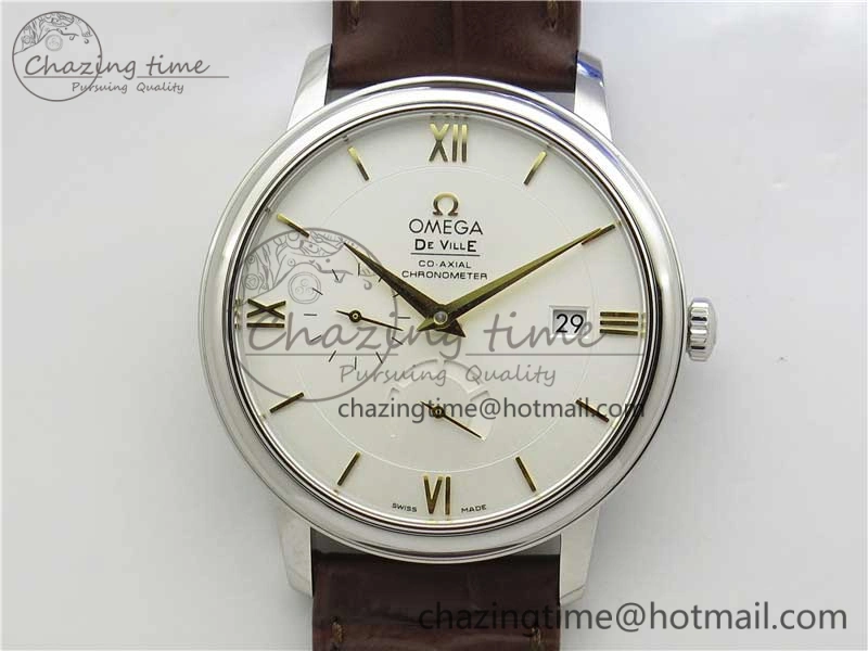 De Ville Prestige Real PR SS ZF 1:1  Best Edition White Dial YG Markers Brown Leather Strap MIYOTA 9015