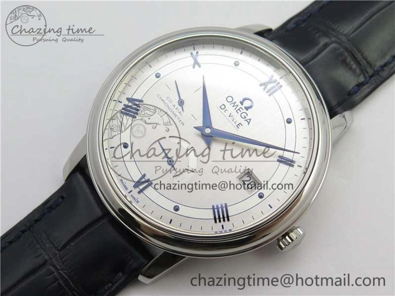 De Ville Prestige Real PR SS ZF 1:1 Best Edition Gray Dial Blue Markers on Blue Leather Strap MIYOTA 9015