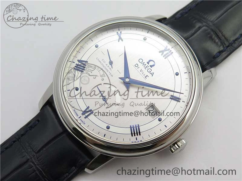 De Ville Prestige Real PR SS ZF 1:1 Best Edition Gray Dial Blue Markers on Blue Leather Strap MIYOTA 9015