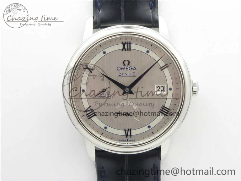 De Ville Prestige Real PR SS ZF 1:1 Best Edition Gray Dial Blue Markers on Blue Leather Strap MIYOTA 9015