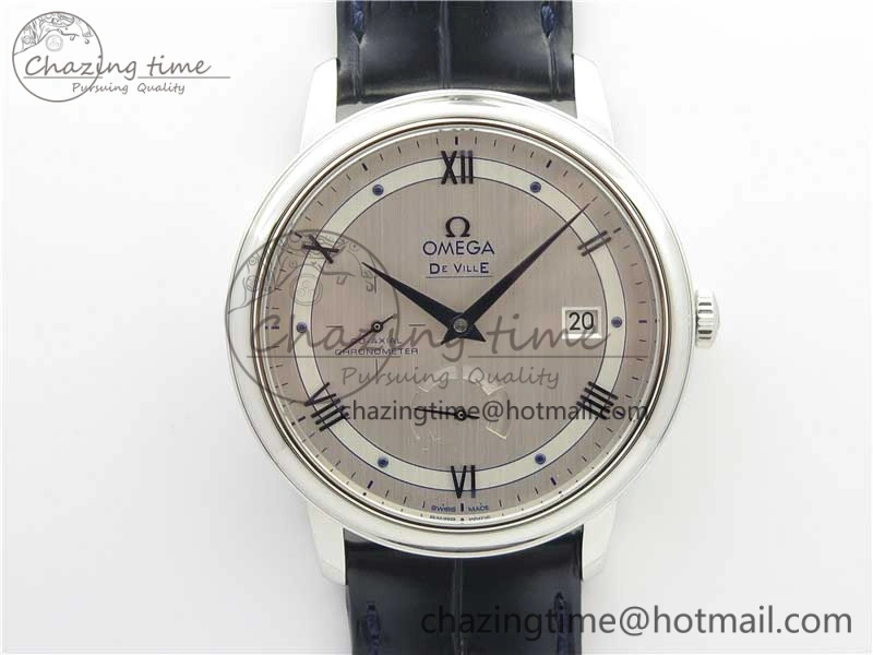 De Ville Prestige Real PR SS ZF 1:1 Best Edition Gray Dial Blue Markers on Blue Leather Strap MIYOTA 9015