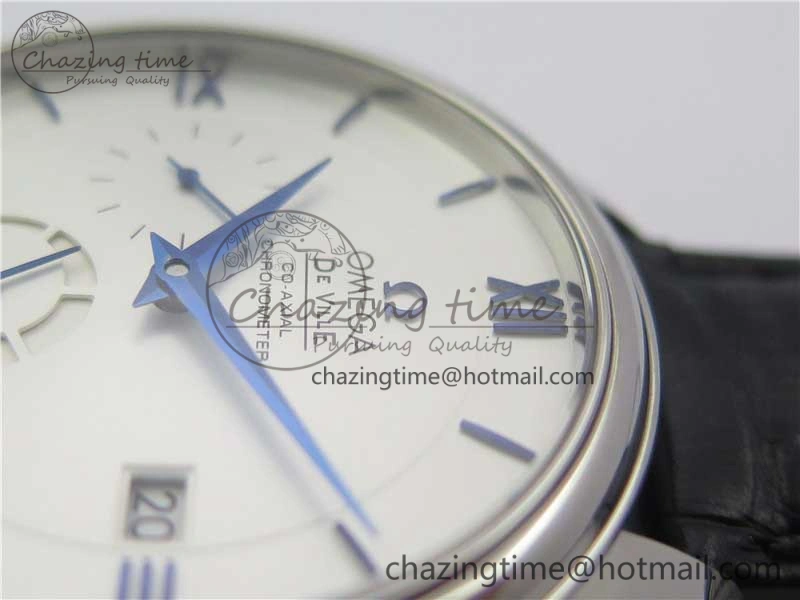 De Ville Prestige Real PR SS ZF 1:1 Best Edition White Dial Blue Markers on Black Leather Strap MIYOTA 9015