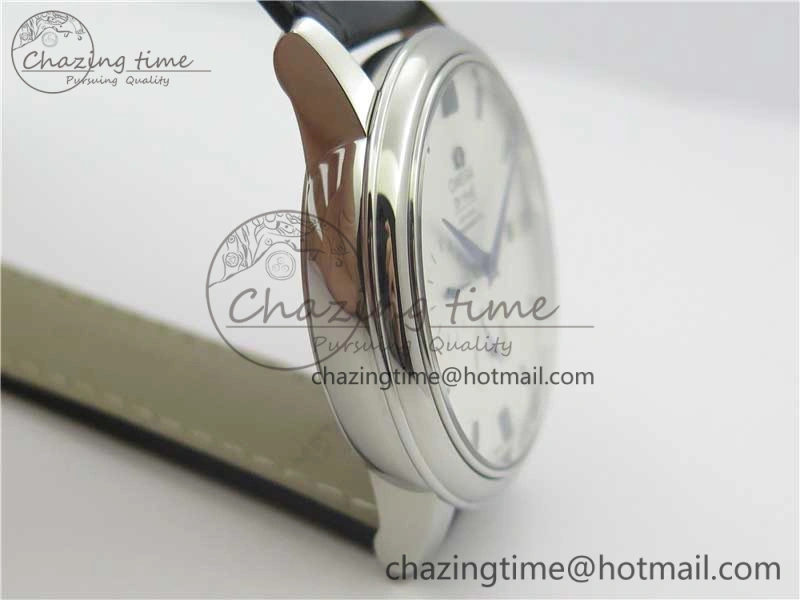De Ville Prestige Real PR SS ZF 1:1 Best Edition White Dial Blue Markers on Black Leather Strap MIYOTA 9015