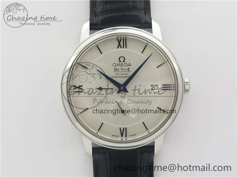 De Ville Prestige Real PR SS ZF 1:1 Best Edition White Dial Blue Markers on Black Leather Strap MIYOTA 9015
