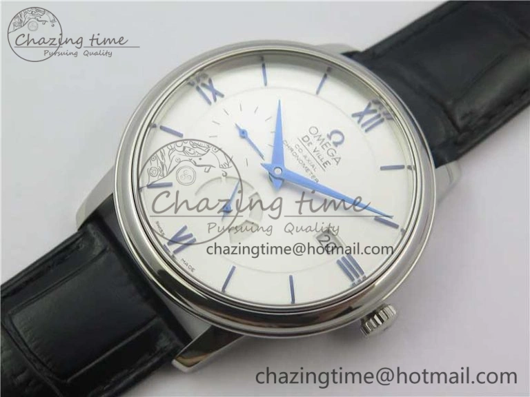 De Ville Prestige Real PR SS ZF 1:1 Best Edition White Dial Blue Markers on Black Leather Strap MIYOTA 9015