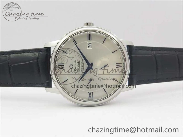 De Ville Prestige Real PR SS ZF 1:1 Best Edition White Dial Blue Markers on Black Leather Strap MIYOTA 9015