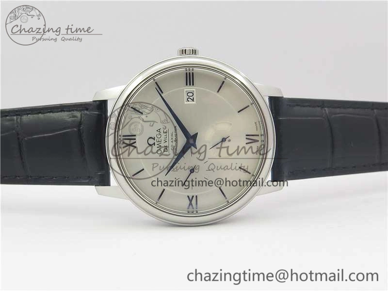 De Ville Prestige Real PR SS ZF 1:1 Best Edition White Dial Blue Markers on Black Leather Strap MIYOTA 9015