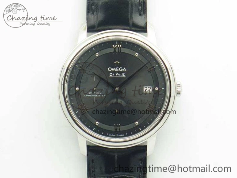 De Ville Prestige Real Power Reserve SS TW 1:1 Best Edition Gray Dial On Leather Strap A2824