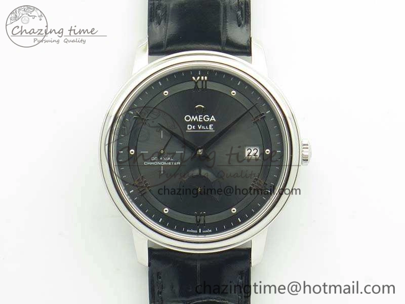 De Ville Prestige Real Power Reserve SS TW 1:1 Best Edition Gray Dial On Leather Strap A2824