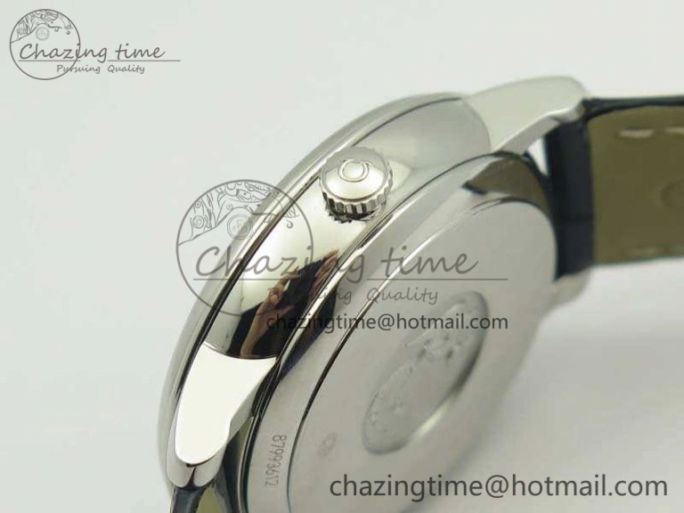 De Ville Prestige Real Power Reserve SS TW 1:1 Best Edition Silver Dial Blue Markers On Leather Strap A2824