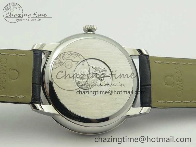 De Ville Prestige Real Power Reserve SS TW 1:1 Best Edition Silver Dial Blue Markers On Leather Strap A2824