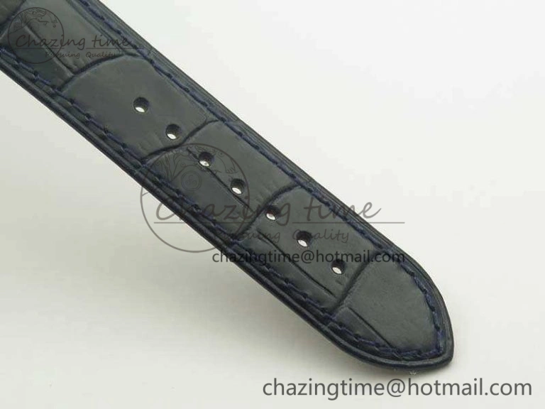De Ville Prestige Real Power Reserve SS TW 1:1 Best Edition Silver Dial Blue Markers On Leather Strap A2824