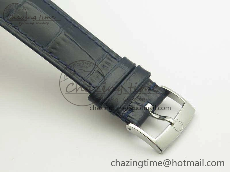 De Ville Prestige Real Power Reserve SS TW 1:1 Best Edition Silver Dial Blue Markers On Leather Strap A2824