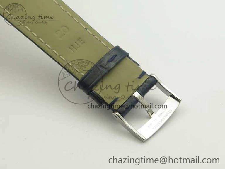 De Ville Prestige Real Power Reserve SS TW 1:1 Best Edition Silver Dial Blue Markers On Leather Strap A2824