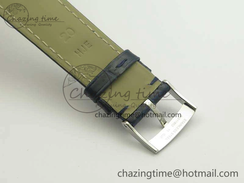 De Ville Prestige Real Power Reserve SS TW 1:1 Best Edition Silver Dial Blue Markers On Leather Strap A2824