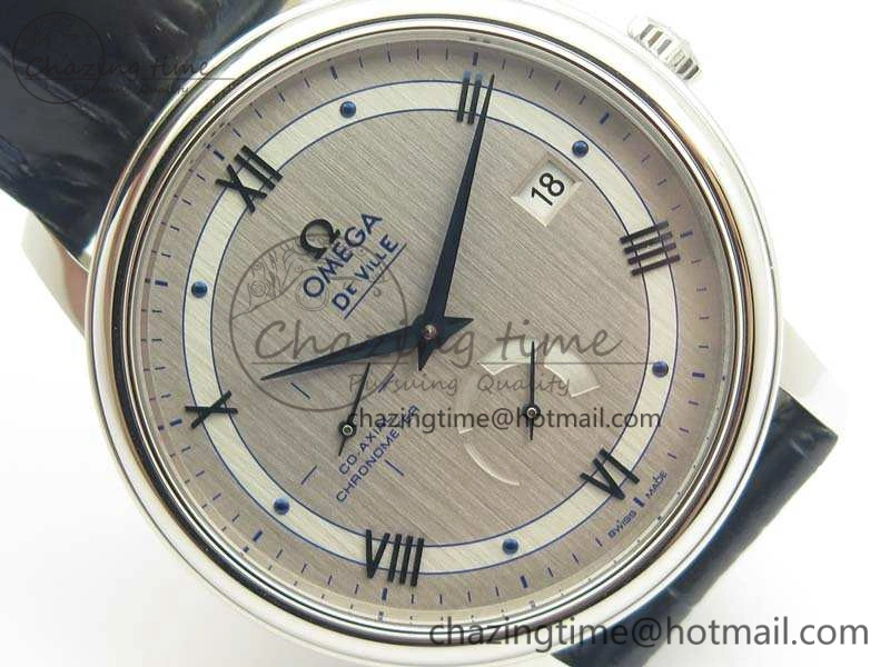 De Ville Prestige Real Power Reserve SS TW 1:1 Best Edition Silver Dial Blue Markers On Leather Strap A2824