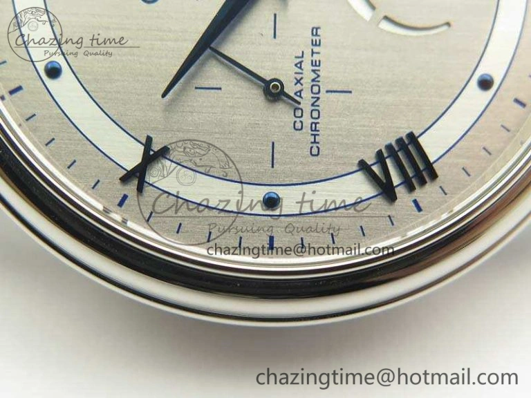 De Ville Prestige Real Power Reserve SS TW 1:1 Best Edition Silver Dial Blue Markers On Leather Strap A2824