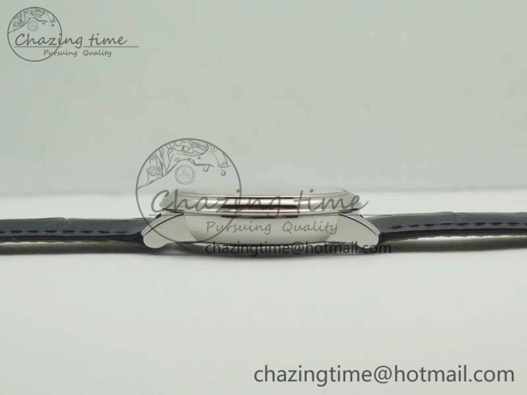 De Ville Prestige Real Power Reserve SS TW 1:1 Best Edition Silver Dial Blue Markers On Leather Strap A2824