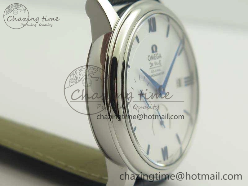 De Ville Prestige Real Power Reserve SS TW 1:1 Best Edition White Dial Blue Markers On Leather Strap A2824