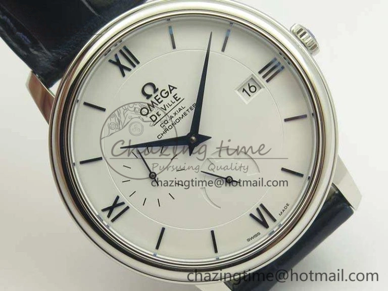 De Ville Prestige Real Power Reserve SS TW 1:1 Best Edition White Dial Blue Markers On Leather Strap A2824
